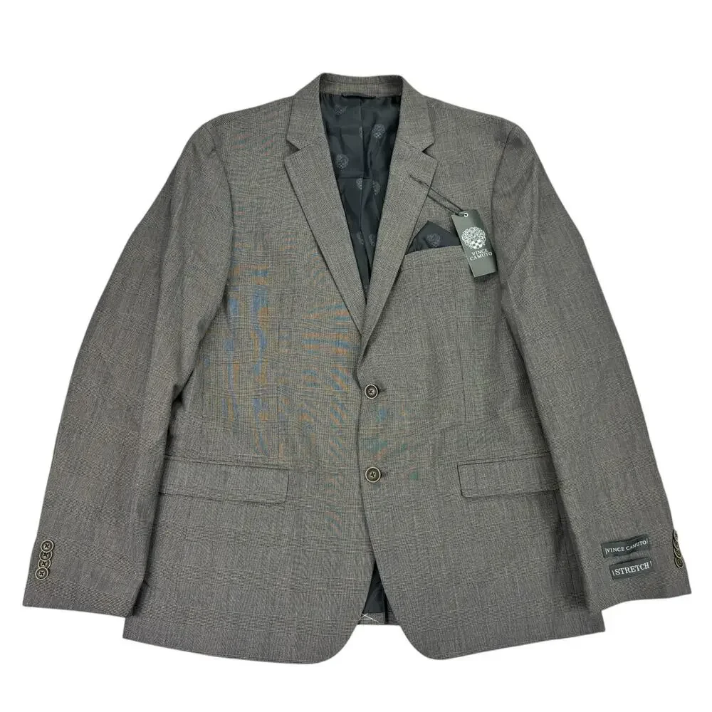 Vince Camuto Mens Slim Fit Super Stretch Windowpane Suit Jacket Gray Blue 44R